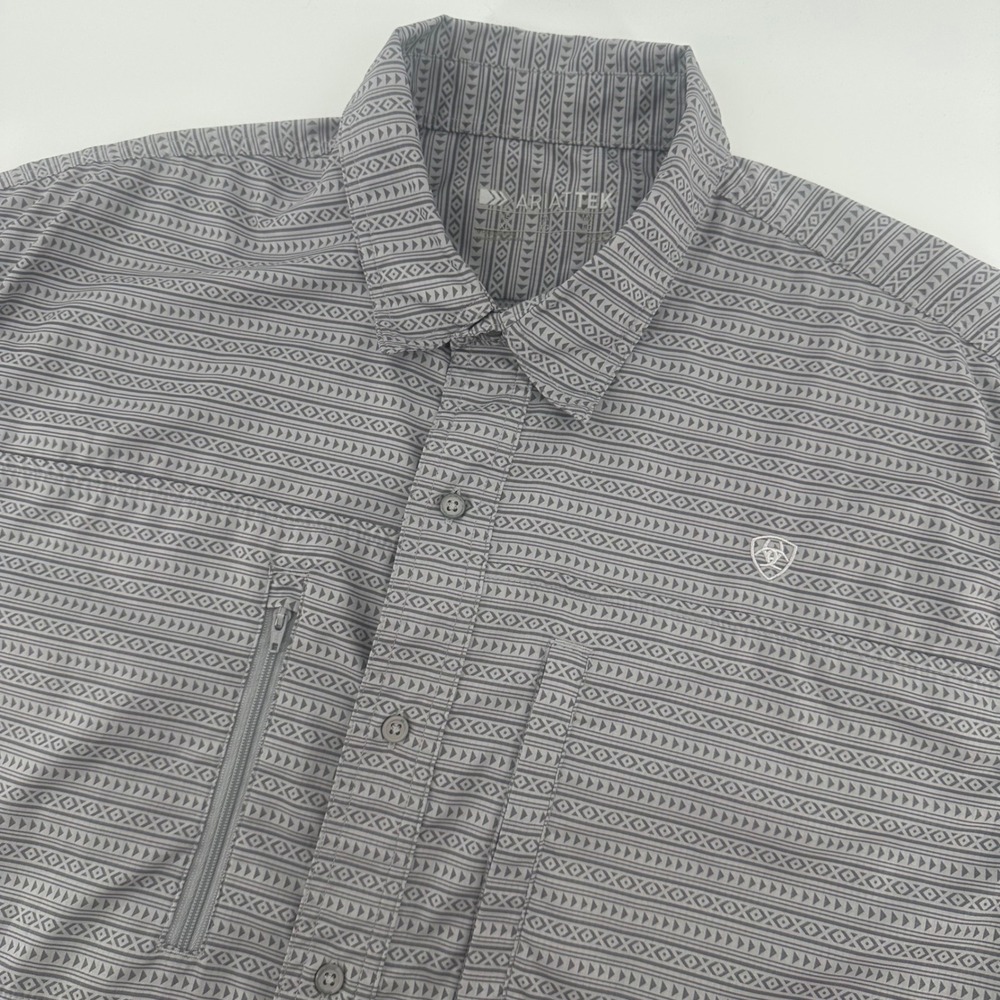 Ariat Tek Shirt Mens XL Grey Aztek Tribal Geometric Short Sleeve Fishing